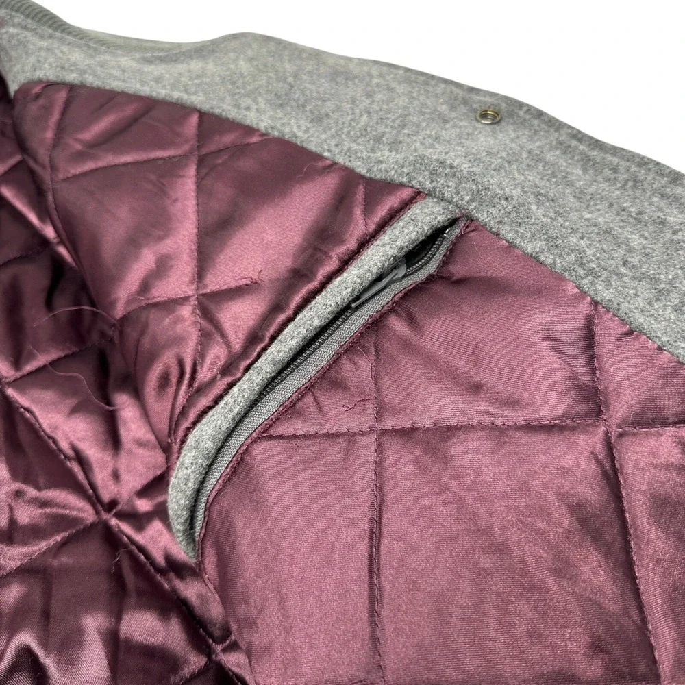 SEAN JOHN‎ Vintage Mens Grey Varsity Bomber Jacket Embroidery Snap Pockets XL